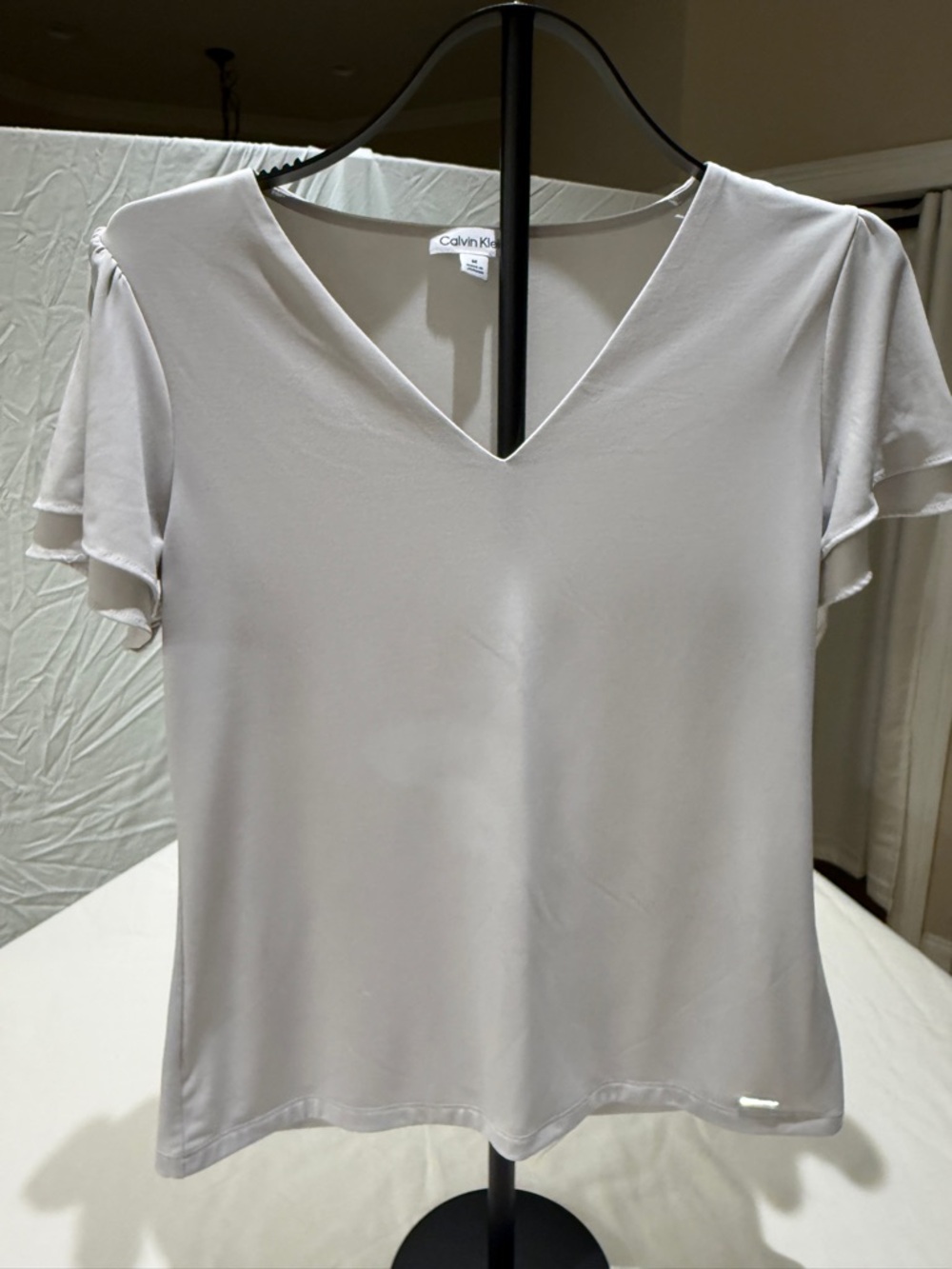 Calvin Klein Soft Gray V-Neck Flutter Sleeve Tee